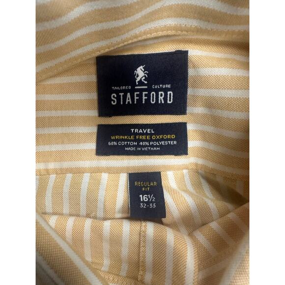 Stafford Men's 16.5 32/33 Regular Fit WRINKLE FREE Oxford Striped Dress Shirt - Picture 3 of 3